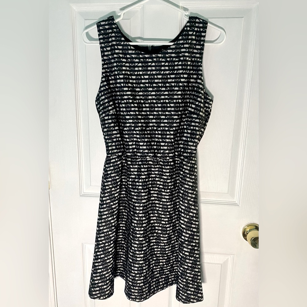 Black & White Striped Dress with Lace Overlay